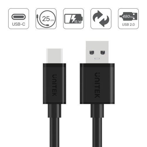 UNITEK USB CABLE USB-A — USB-C 25CM, Y-C480BK image 4