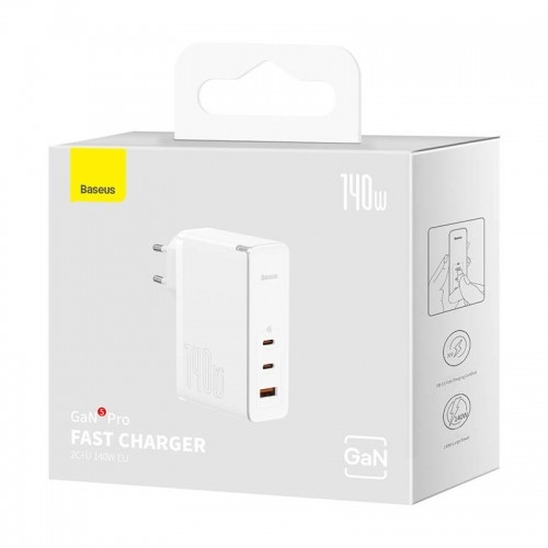 Baseus GaN5 Pro wall charger 2xUSB-C + USB, 140W (white) image 4