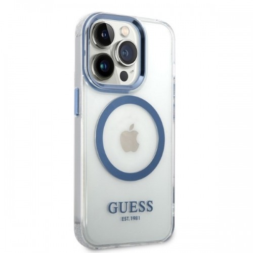Guess GUHMP14LHTRMB iPhone 14 Pro 6,1" niebieski|blue hard case Metal Outline Magsafe image 4