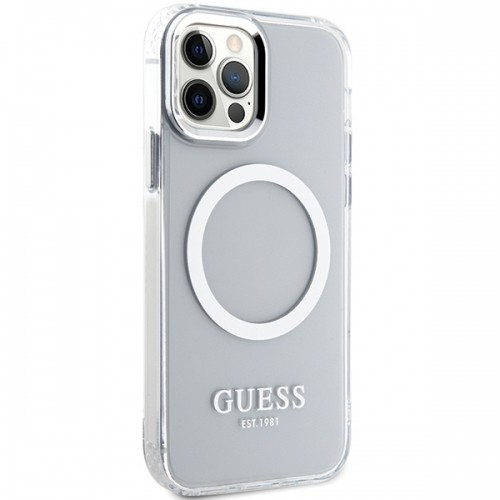 Guess GUHMP12MHTRMS iPhone 12|12 Pro 6.1" srebrny|silver hard case Metal Outline Magsafe image 4