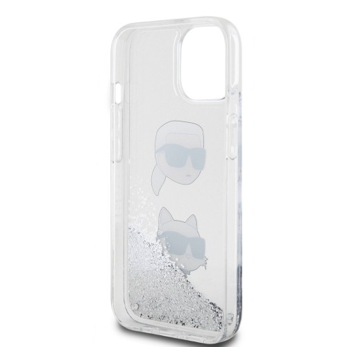 Karl Lagerfeld Liquid Glitter Karl and Choupette Head Case for iPhone 15 Silver image 4