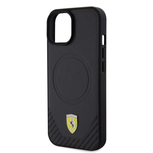 Ferrari PU Leather Bottom Carbon MagSafe Case for iPhone 15 Plus Black image 4
