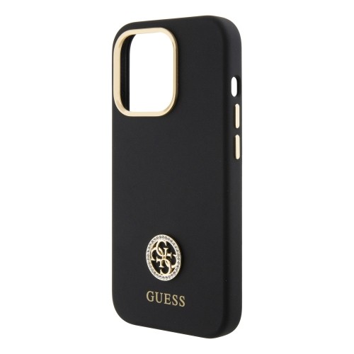 Guess Liquid Silicone 4G Strass Metal Logo Case for iPhone 15 Pro Black image 4