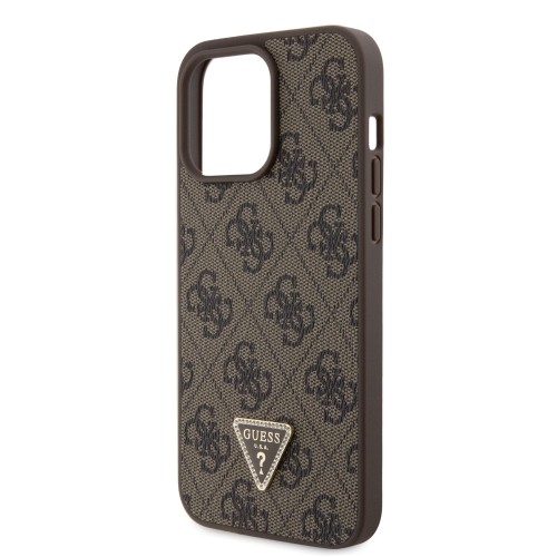 Guess PU 4G Strass Triangle Metal Logo Case for iPhone 15 Pro Max Brown image 4