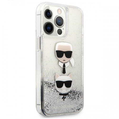 Karl Lagerfeld KLHCP13LKICGLS iPhone 13 Pro | 13 6,1" srebrny|silver hardcase Liquid Glitter Karl&Choupette Head image 4