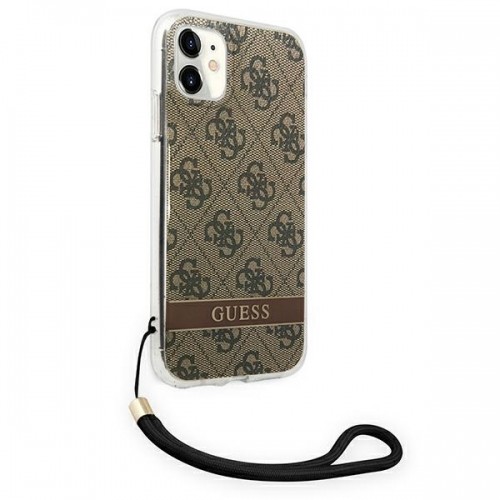 Guess GUOHCN61H4STW iPhone 11 brązowy|brown hardcase 4G Print Strap image 4