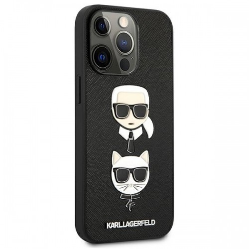KLHCP13LSAKICKCBK Karl Lagerfeld PU Saffiano Karl and Choupette Heads Case for iPhone 13 Pro Black image 4