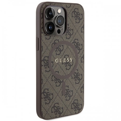 Guess GUHMP13LG4GFRW iPhone 13 Pro | 13 6.1" brązowy|brown hardcase 4G Collection Leather Metal Logo MagSafe image 4