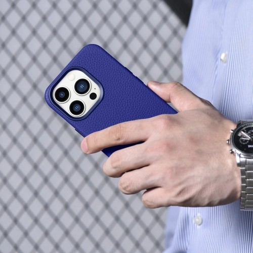 iCarer Litchi Premium Leather Case iPhone 14 Pro Max Magnetic Leather Case with MagSafe Dark Blue (WMI14220712-DB) image 4