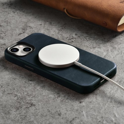 iCarer Oil Wax Premium Leather Case iPhone 14 Plus Magnetic Leather Case with MagSafe Dark Blue (WMI14220703-BU) image 4