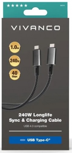 Vivanco cable USB-C - USB-C 4.0 LongLife Charging 240W 1m (64014) image 4