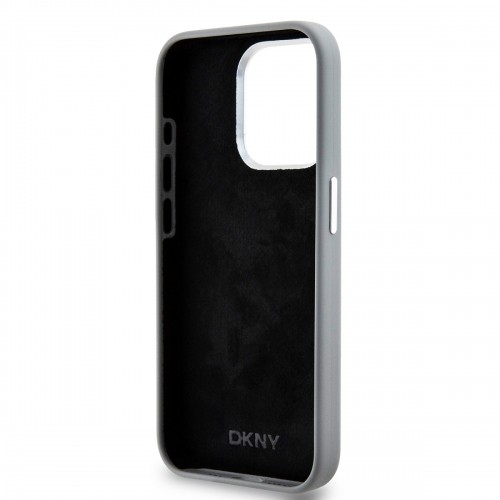 DKNY Liquid Silicone Silver Metal Logo MagSafe Case for iPhone 15 Pro Grey image 4