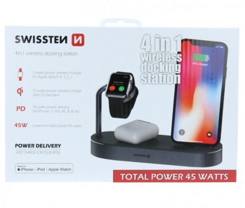 Swissten Swistten 4in1 MFI Wireless Docking Station 45W / Bezvadu Uzlādes Dokstacija Priekš Apple iPhone / Apple Watch / iPod image 5