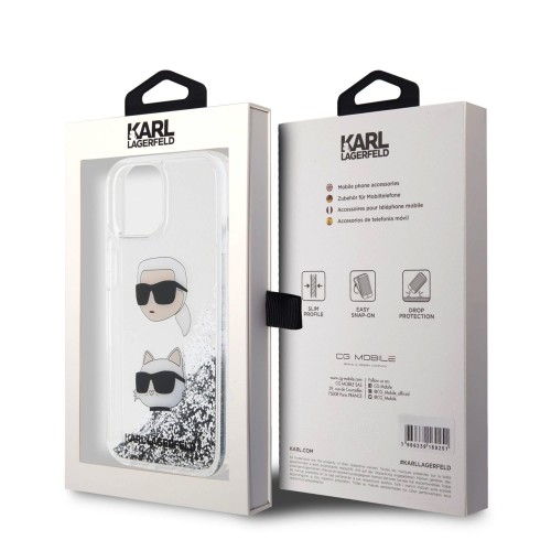 Karl Lagerfeld Liquid Glitter Karl and Choupette Head Case for iPhone 15 Silver image 5