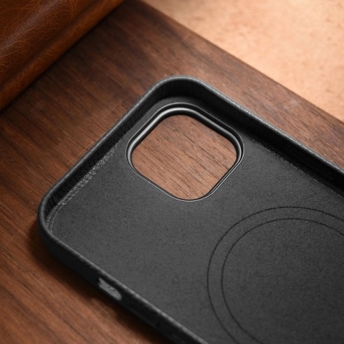 iCarer Litchi Premium Leather Case iPhone 14 Plus Magnetic Leather Case with MagSafe Black (WMI14220711-BK) image 5