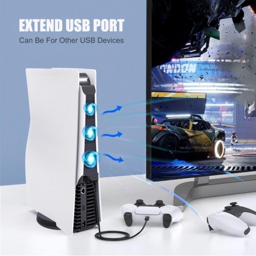 GameBox CO1 Sāniski fiksējams Klipša Ventilātors dzesētājs priekš Play Station 5 Konsoles USB Strāva & Ultra Kluss Balts image 5