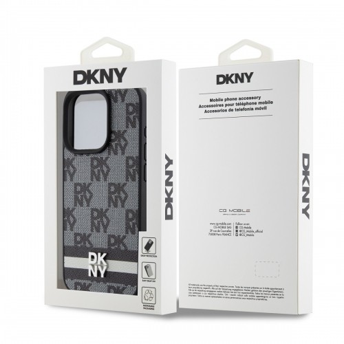 DKNY PU Leather Checkered Pattern and Stripe Case for iPhone 13 Pro Max Black image 5