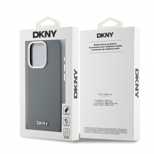 DKNY Liquid Silicone Silver Metal Logo MagSafe Case for iPhone 15 Pro Grey image 5