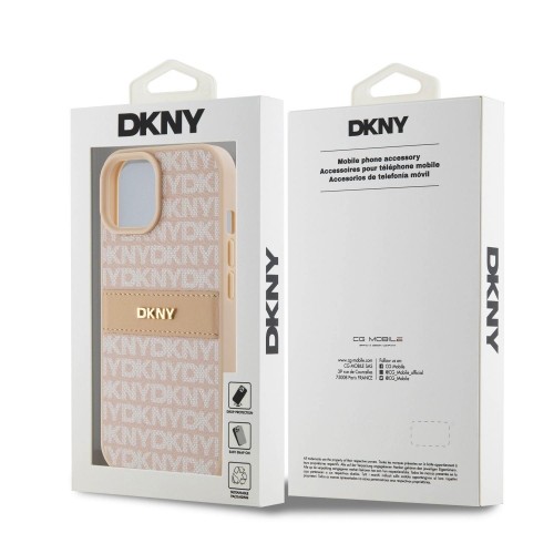 DKNY PU Leather Repeat Pattern Tonal Stripe Case for iPhone 15 Pink image 5