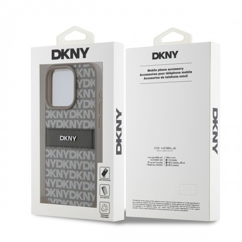 DKNY PU Leather Repeat Pattern Tonal Stripe Case for iPhone 14 Pro Beige image 5