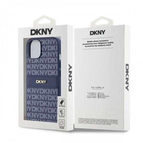 DKNY PU Leather Repeat Pattern Tonal Stripe Case for iPhone 14 Blue image 5