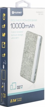 Platinet портативный аккумулятор 10000mAh Fabric Braided LiPo 2.1A, светло серый (44243)