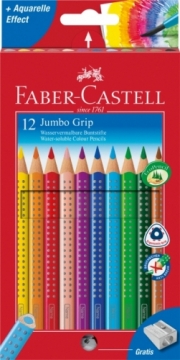 Krāsainie zīmuļi Faber-Castell Jumbo Grip Triangular 12 krāsas ar asināmo