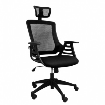 Darba krēsls MERANO ar galvas balstu, 64,5x49xH96-103cm, sēdeklis un atzveltne: siets no auduma, krāsa: melna