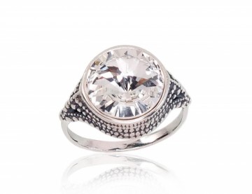 Серебряное кольцо #2100666(POx-Bk)_SV, Серебро	925°, оксид (покрытие), Кристаллы , Размер: 16, 4 гр.