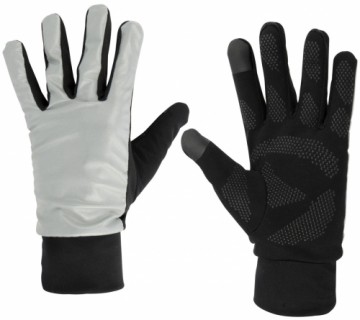 Sports gloves with touchscreen tip AVENTO 44AC reflective XL/XXL silver/black