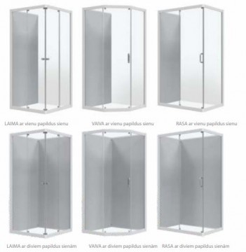 Brasta Glass Papildus sienas dušas kabīnēm 100 VAIVA, LAIMA, RASA (lamināts) Pelēks vai balts