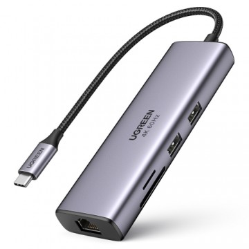 Ugreen 7in1 multi-functional HUB USB Type C - 2x USB 3.2 Gen 1 | HDMI 4K 60Hz | SD and TF card reader | USB Type C PD 100W | RJ45 1000Mbps (1Gbps) gray (60515 CM512)
