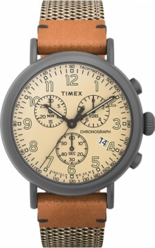 Timex Standard Chronograph 41mm Pulkstenis no auduma un ādas siksniņas TW2U89400