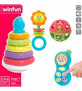 Winfun Komplekts zīdaiņu rotaļlietas attīstošais piramīda, muzik. rot. un 2 grabuļi 0 m+ CB46885