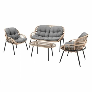 Набор стол и 3 кресла DKD Home Decor Серый Металл синтетический ротанг (130 x 76 x 83 cm)