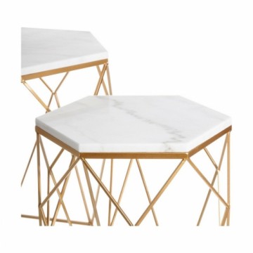 Bigbuy Home Вспомогательный стол 55,25 x 55,25 x 59 cm Позолоченный Металл Белый Мрамор (2 штук)