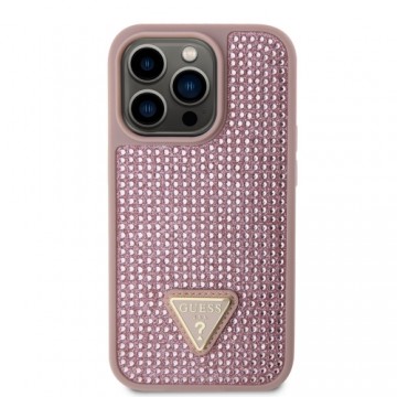 Guess Rhinestones Triangle Metal Logo Case for iPhone 14 Pro Pink
