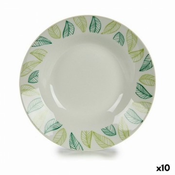 Bigbuy Home Dziļais šķīvis Balts Zaļš Ø 20,6 cm Loksnes Porcelāns (10 gb.)