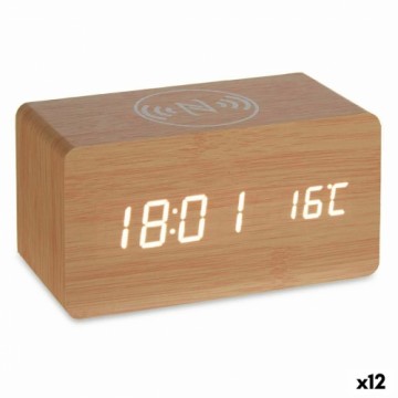Gift Decor Часы-будильник с беспроводным зарядным Коричневый PVC Деревянный MDF 15 x 7,5 x 7 cm (12 штук)