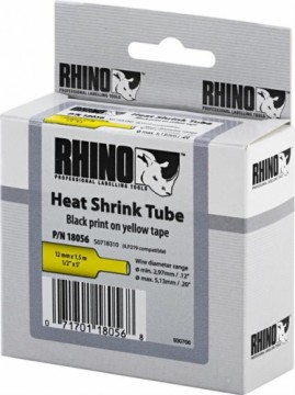 DYMO Rhino Professional, noticeable shrink tubing, 12x1.5 mm, black text on yellow hose, 1.5 m, 18056
