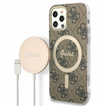 Zestaw Guess GUBPP12MH4EACSW Case+ Charger iPhone 12|12 Pro brązowy|brown hard case 4G Print MagSafe