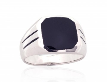 Серебряное кольцо #2101861(POx-Bk)_ON, Серебро 925°, оксид (покрытие), Оникс, Размер: 21, 11.5 гр.