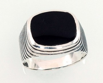 Серебряное кольцо #2101358(POx-Bk)_ON, Серебро 925°, оксид (покрытие), Оникс, Размер: 19, 10.5 гр.