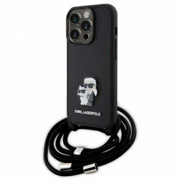 Karl Lagerfeld KLHCP15LSAKCPSK iPhone 15 Pro 6.1" hardcase czarny|black Crossbody Saffiano Metal Pin Karl & Choupette