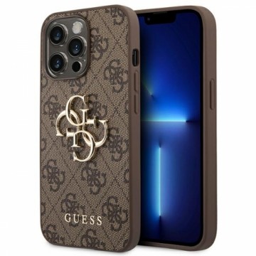 Guess PU 4G Metal Logo Case for iPhone 14 Pro Max Brown
