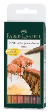 Flomasteri ar otas uzgali Faber-Castell Pitt Artist Pen, 6gab/iep, brūno toņu asorti