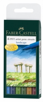 Flomasteri ar otas uzgali Faber-Castell Pitt Artist Pen, 6gab/iep, ainavas krāsu asorti