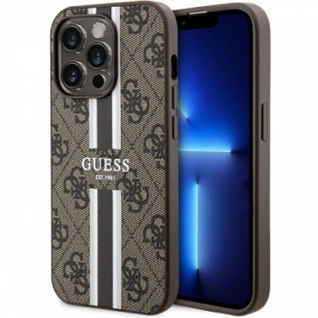 Guess GUHMP15LP4RPSW iPhone 15 Pro 6.1" brązowy|brown hardcase 4G Printed Stripes MagSafe