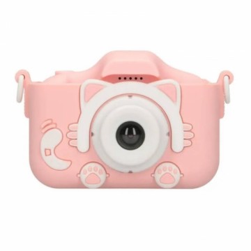 CP X5 Детская Цифровая Фото и Видео камера с Резиновым чехлом MicroSD катрой  2'' LCD цветным экраном Розовый кот
