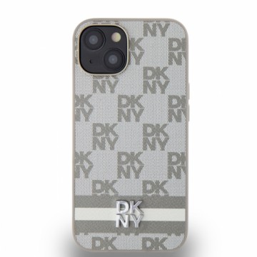 DKNY PU Leather Checkered Pattern and Stripe Case for iPhone 14 Beige